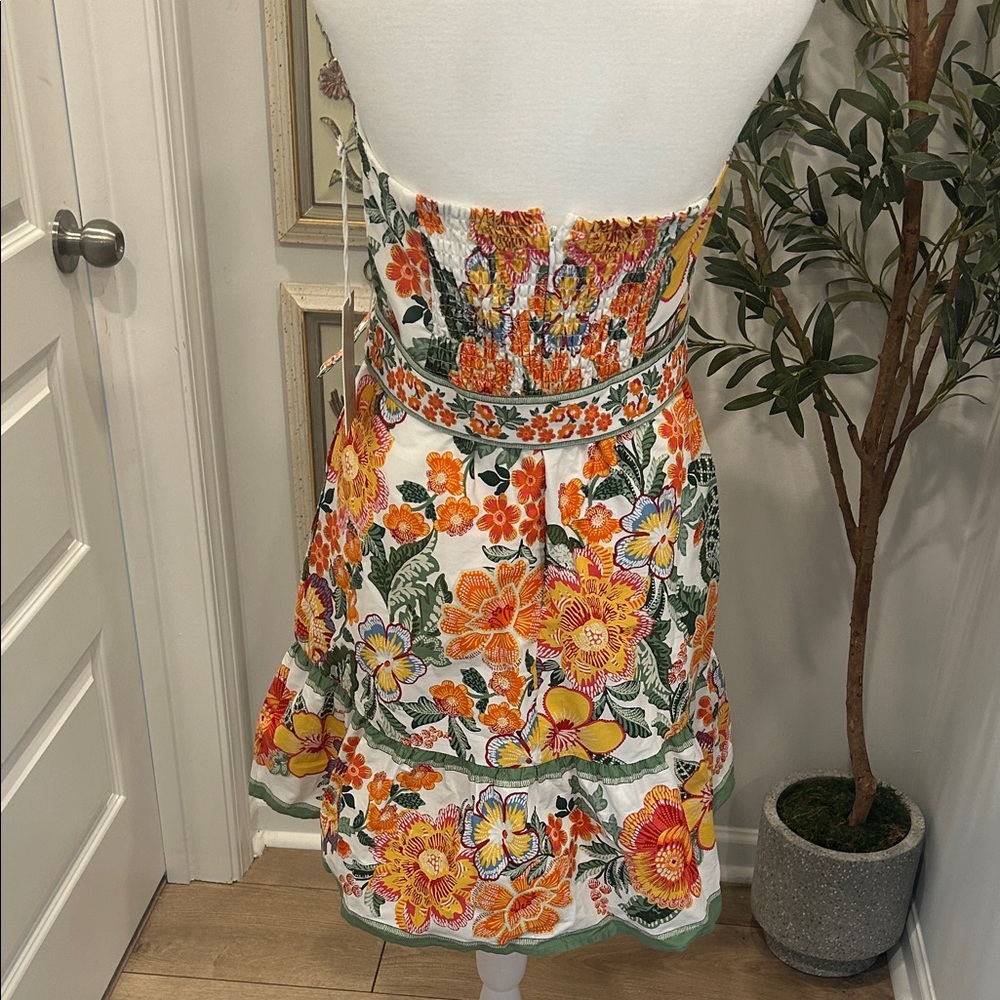 NWT Joie White Strapless Floral Dress with Orange, Yellow & Green - Picture 4 of 6